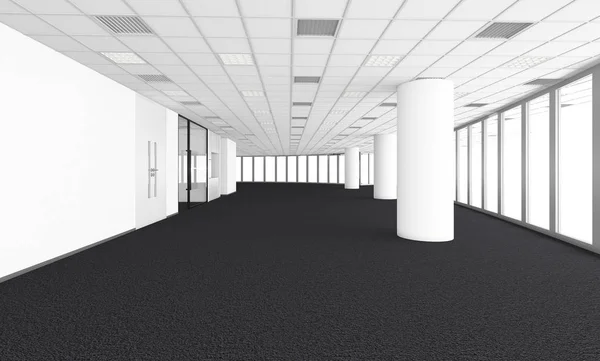 Prázdný prostor v kanceláři firmy, 3d vykreslení design interiéru, předstíranou — Stock fotografie
