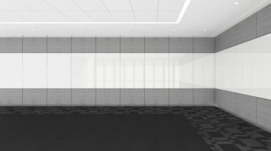 boş oda ofis kurumsal, 3d render iç tasarım, sahte 