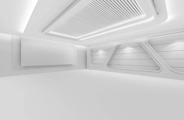 Футуристическая пустая комната, 3D рендеринг интерьера, белый макет — стоковое фото
