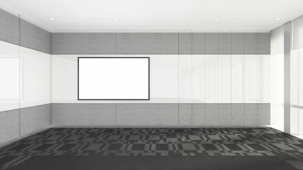 Habitación vacía en la oficina corporativa con pantalla en blanco, 3d render inte —  Fotos de Stock