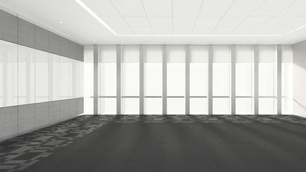 Quarto vazio no escritório corporativo com janelas, 3d renderizar interior — Fotografia de Stock