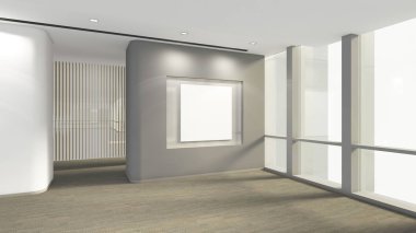 Modern boş oda boş çerçeve ile resim, 3d render interi