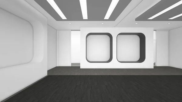 Σύγχρονη άδειο δωμάτιο, 3d καθιστούν εσωτερικό σχεδιασμό, χλευάσουμε επάνω illustrati — Φωτογραφία Αρχείου