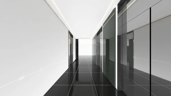 Sala de corredor moderno, 3d diseño de interiores de renderizado, burla de illustr — Foto de Stock