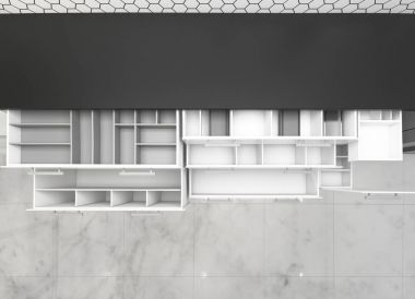 dolapları mutfak fikirler, 3d render mock-up konsept tasarımı açın