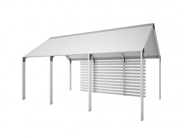 Çardak, beyaz izole gölgelik ev 3d işleme illustratio