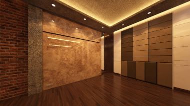 Loft boş oda, 3d render iç tasarım, illüstrasyon kadar alay