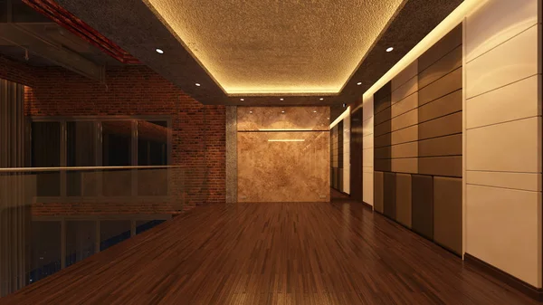 Loft vacío habitación, 3d renderizar diseño de interiores, maqueta de ilustración —  Fotos de Stock