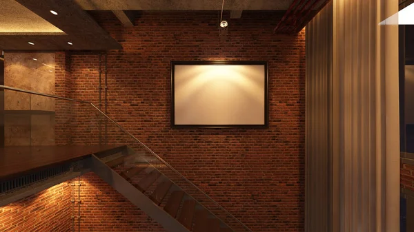 Chambre vide loft, design d'intérieur de rendu 3d, illustration maquette — Photo