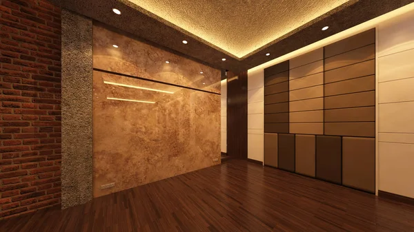 Loft boş oda, 3d render iç tasarım, illüstrasyon kadar alay — Stok fotoğraf