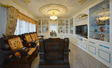 Zarif oryantal klasik vintage Çin oturma odası, iç d
