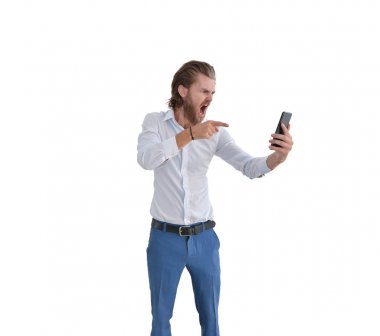 Telefon isolat bir müşteri suçlamaya kızgın Batı işadamı