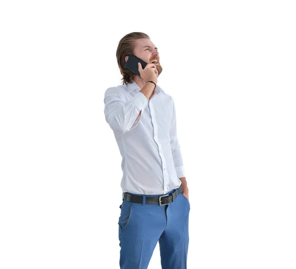 Τόνισε Δυτική επιχειρηματίας που παίρνετε στο τηλέφωνο απομονωθεί σε λευκό — Φωτογραφία Αρχείου