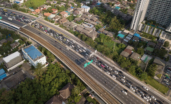 Traffic jam on highway in Bangkok City, Thailand