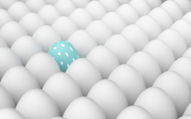 Mavi Paskalya yumurta dışarı ayakta beyaz yumurta, 3d render