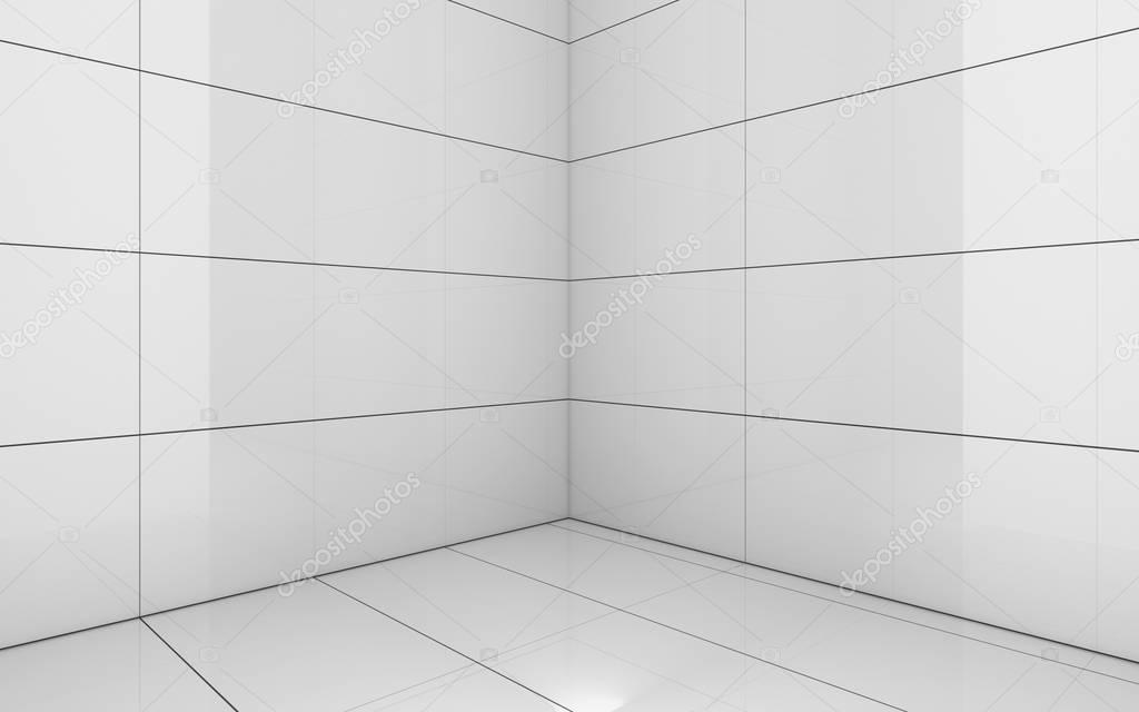 Tile white room, texture background, 3d render illustration