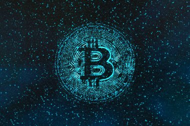 Bitcoin madeni para olarak çokgen Blockchain Technology Network, 3d render