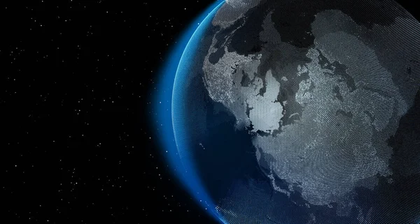 Planeta Země s hvězdami v noci, 3d grafické vykreslení — Stock fotografie