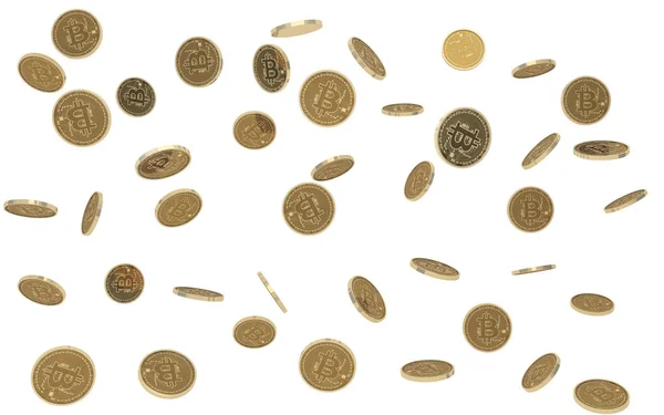 空中にホバリング bitcoins 白い背景の 3 d レンダリング — ストック写真