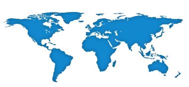 Mavi çizim anahat dünya haritası üzerinde izole beyaz arka plan.