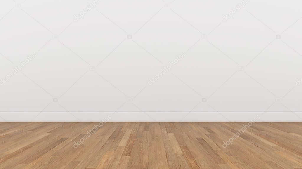 Empty Room White wall and wood  brown floor, 3d render