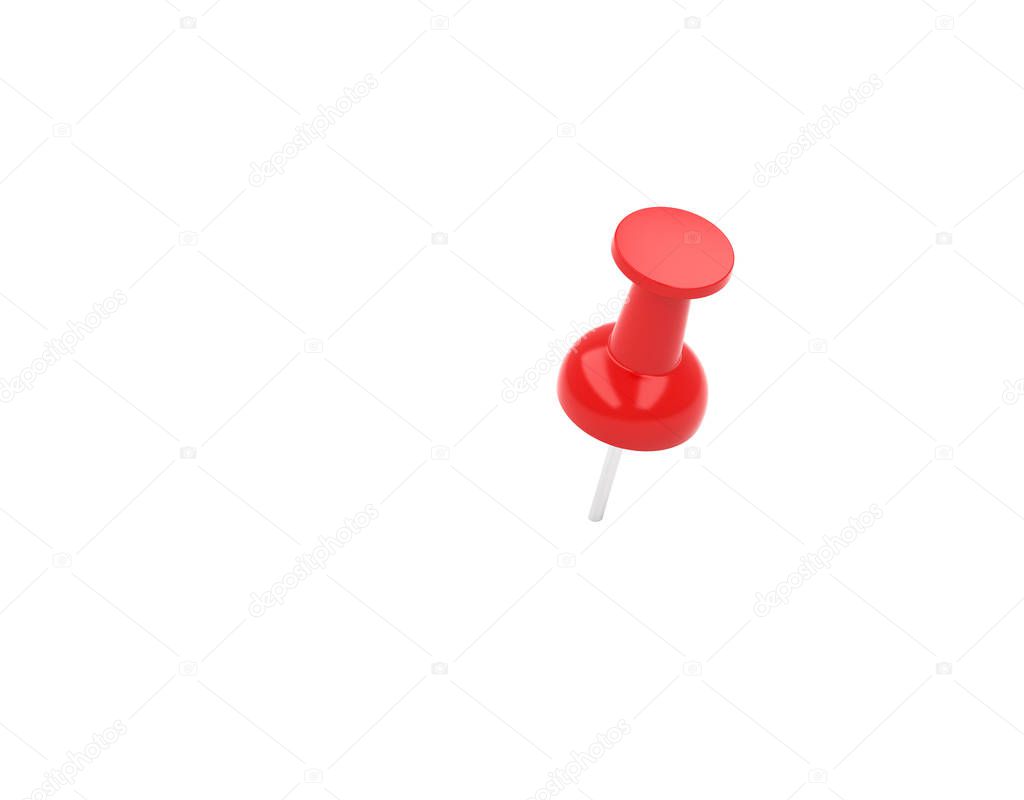 Red push pin, thumbtack isolated on white background, 3d