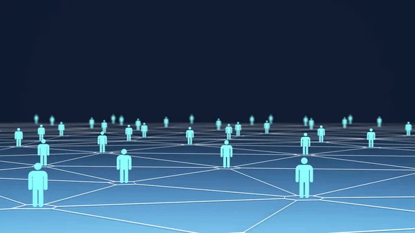 Grande grupo de símbolos de pessoas com linhas de conexão em azul — Fotografia de Stock