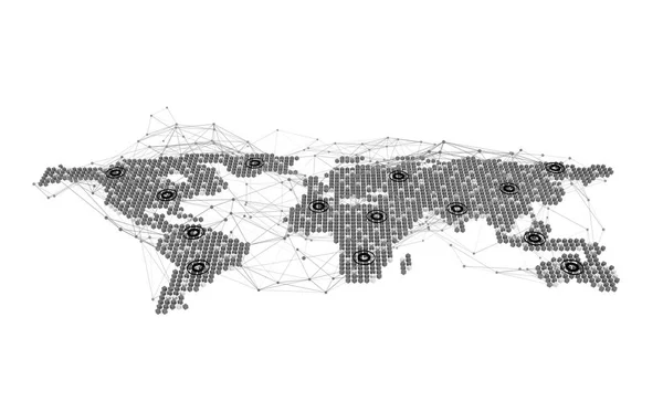 Mapa do mundo, linhas de conexão com a internet no conceito de tecnologia — Fotografia de Stock