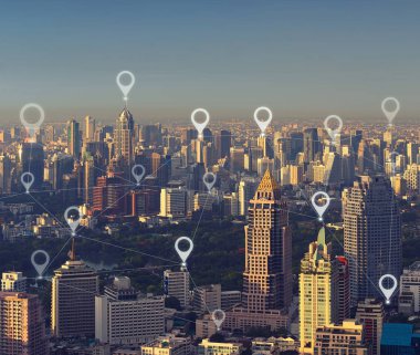 Harita PIN düz, akıllı şehir, küresel iş ve ağ