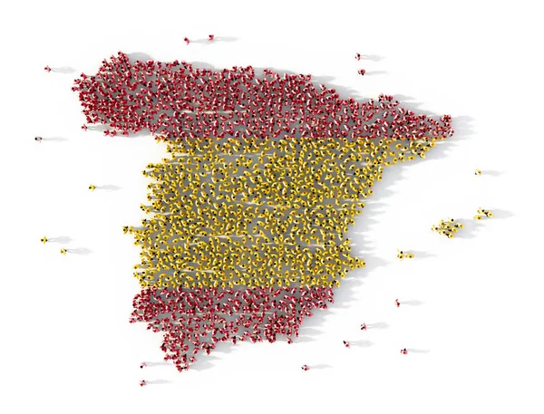 Большая группа людей, формирующих карту Испании — стоковое фото