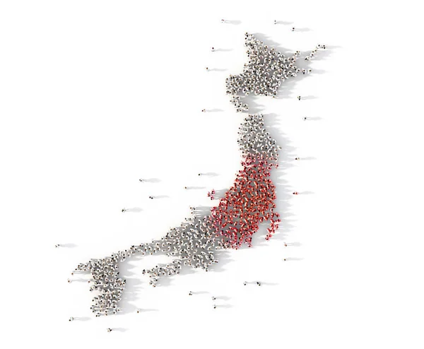 Große Gruppe von Menschen, die die japanische Landkarte bilden — Stockfoto