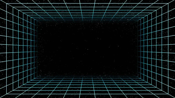 Зал виртуальной реальности киберпространства со звездами на черном фоне — стоковое фото