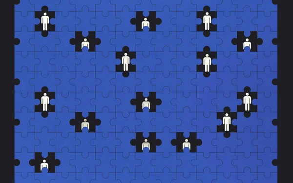 Human symbol fill in the hole of jigsaws puzzle on black — Stock Photo, Image