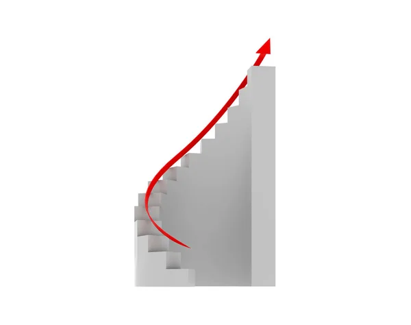 Růstový diagram s červenou šipkou jít nahoru na točité schodiště — Stock fotografie