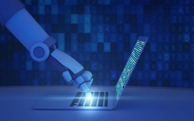 Veri kodu ile bir bilgisayar kullanarak robot. Yapay el