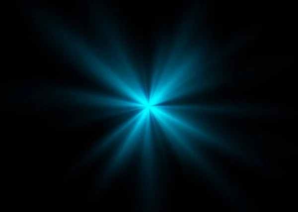 Blue lens flare with bright light isolated on black background — Stock Photo, Image