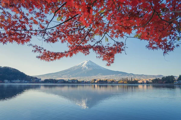 Fuji di montagna con foglie di acero rosso o fogliame autunnale in colorato — Foto Stock