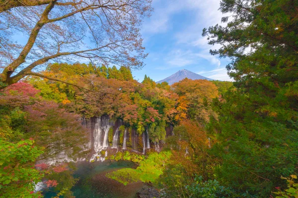 Wodospad Shiraito. Liście klonu lub jesienne liście w sezonie jesiennym — Zdjęcie stockowe
