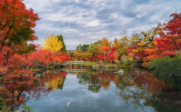 Eikando Zenrinji Temple and wooden bridge with red maple leaves