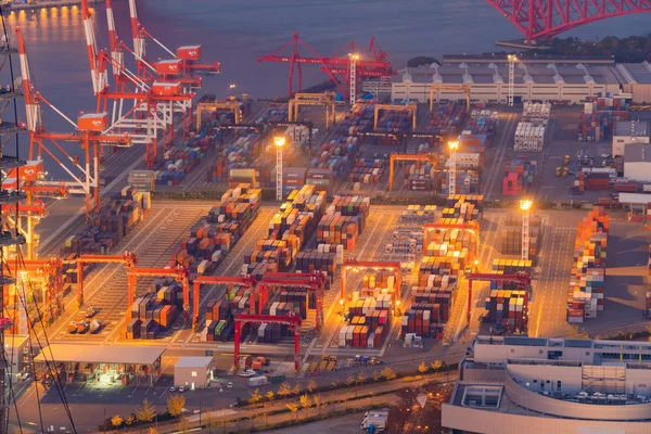 Flygbild av containerlast fartyg i export-och import bussen — Stockfoto