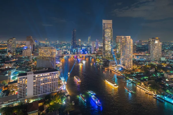 Aerial Utsikt Över Båtar Och Taksin Bro Med Chao Phraya — Stockfoto