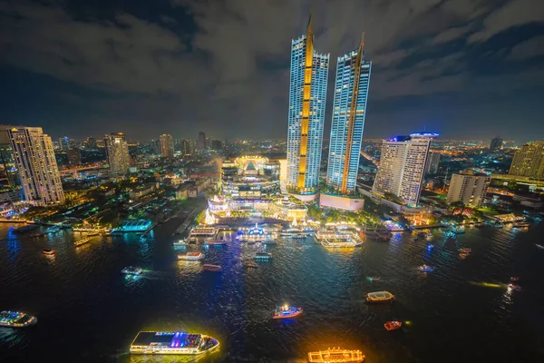 Vista Aérea Barcos Ponte Taksin Com Chao Phraya River Bangkok — Fotografia de Stock