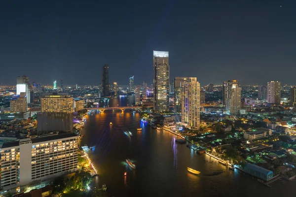 Flygfoto Över Båtar Och Taksin Bridge Med Chao Phraya River — Stockfoto