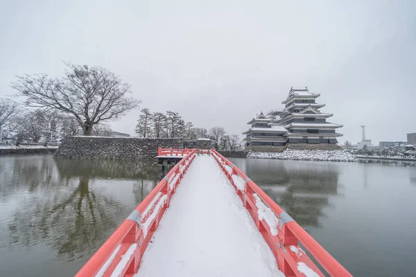 Castillo Matsumoto Con Ramas Árboles Nieve Temporada Invierno Nagano Japón — Foto de Stock