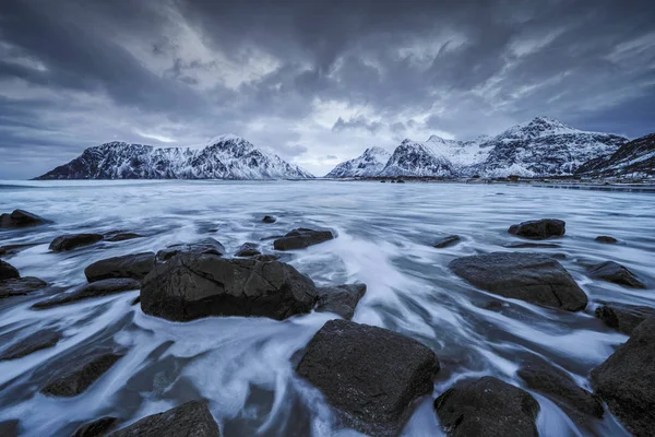 Látnivalók Skagsanden Strandon Lofoten Szigeteken Nordland Megyében Norvégiában Európában Fehér — Stock Fotó