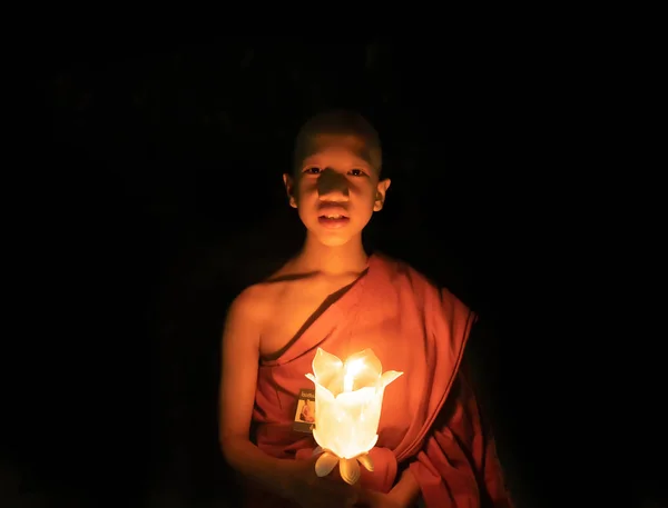 Pathum Thani City Thailand 2020 Unidentified People Thai Novice Monk — Stock Photo, Image