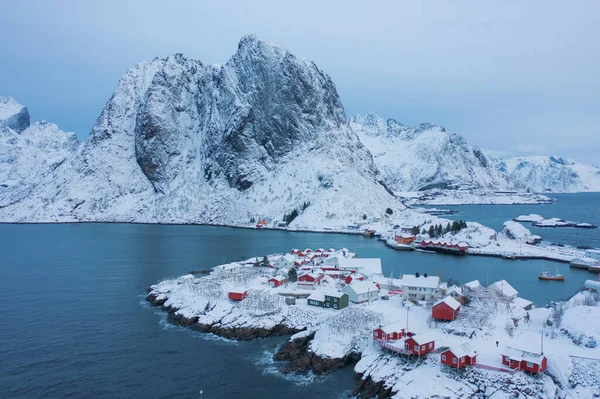 Légi Kilátás Norvég Halászfalu Reine City Lofoten Szigetek Nordland Norvégia — Stock Fotó