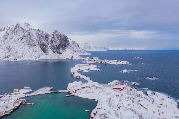 Légi Kilátás Norvég Halászfalu Reine City Lofoten Szigetek Nordland Norvégia — Stock Fotó