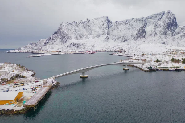 Légi Kilátás Norvég Halászfalu Reine City Lofoten Szigetek Nordland Norvégia — Stock Fotó