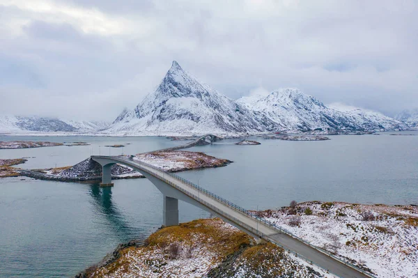 Flygfoto Över Bro Och Väg Lofoten Öar Nordland Län Norge — Stockfoto